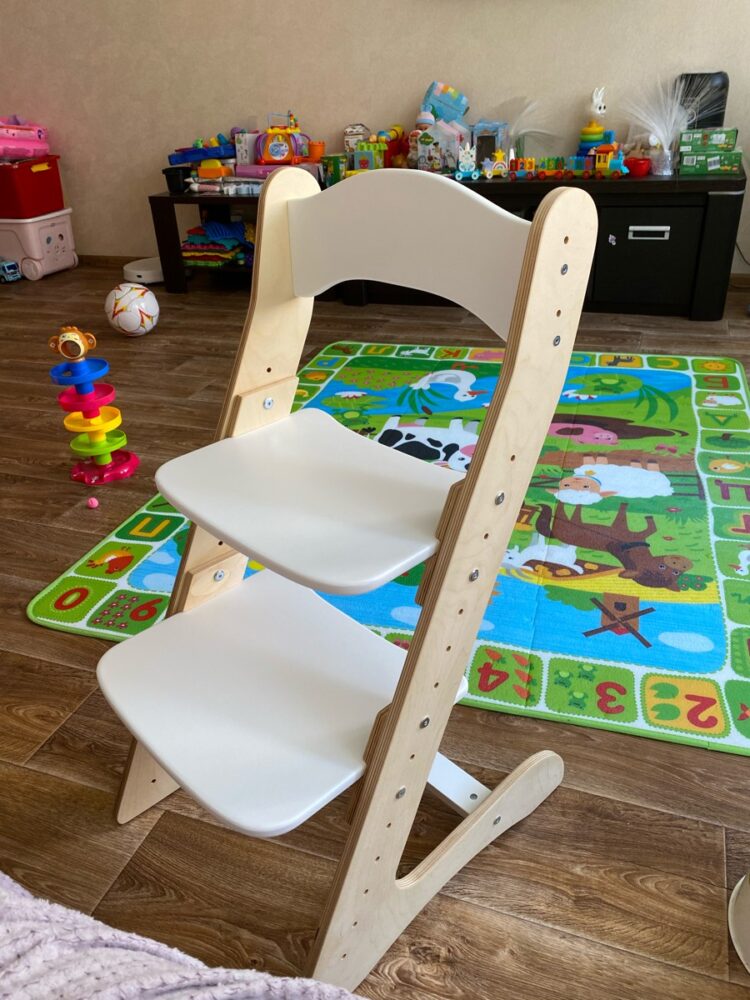 Растущий стул для детей «Компаньон» белый акрил + прозрачное масло с воском