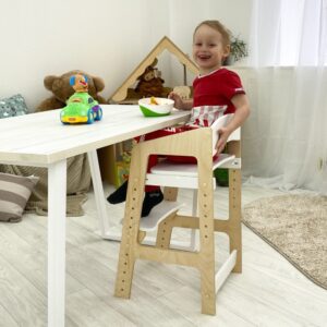 Растущий стульчик "Непоседа" для детей от 2 до 10 лет, белый акрил + прозрачное масло с воском