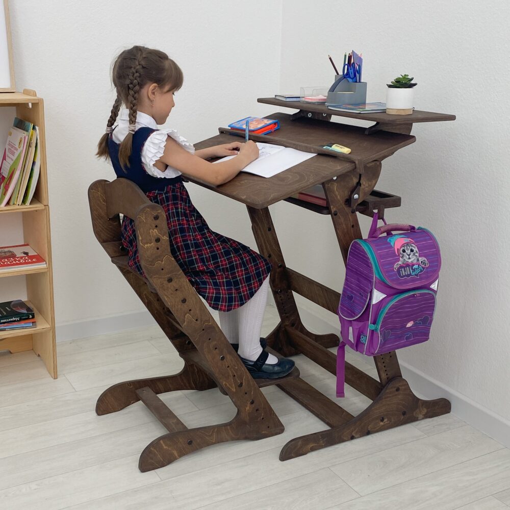 Комплект для школьника: растущая парта и стул, цвет Тёмный орех