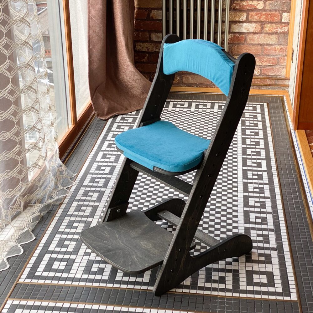 Растущий стул для детей “Компаньон”, Чёрный с комплектом лазурных подушек