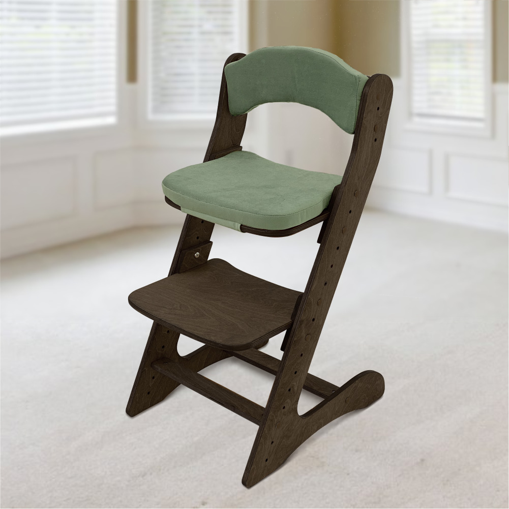 Растущий стул для детей “Компаньон” Тёмный орех с комплектом подушек зеленый хаки
