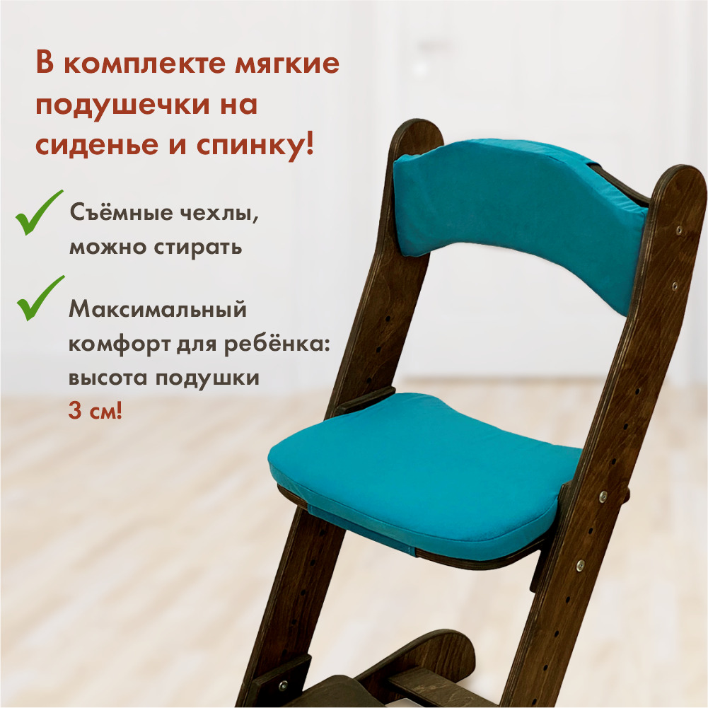 Растущий стул для детей “Компаньон” Тёмный орех с комплектом лазурных подушек
